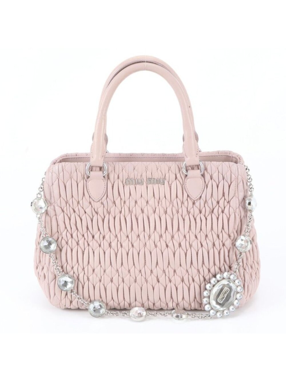 Miu Miu Matelasse Nappa Crystal Leather 2-Way Tote Bag Shoulder